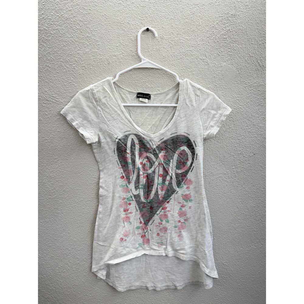 Wet Seal Womens Shirt Size Small Heart Love Heart Short Sleeve 2000s Y2K